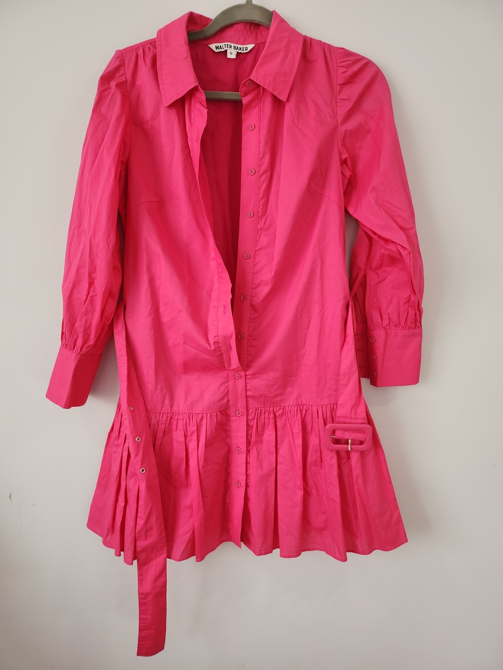 Walter Baker Vibrant Fuchsia Button-Front Peplum Shirt Dress